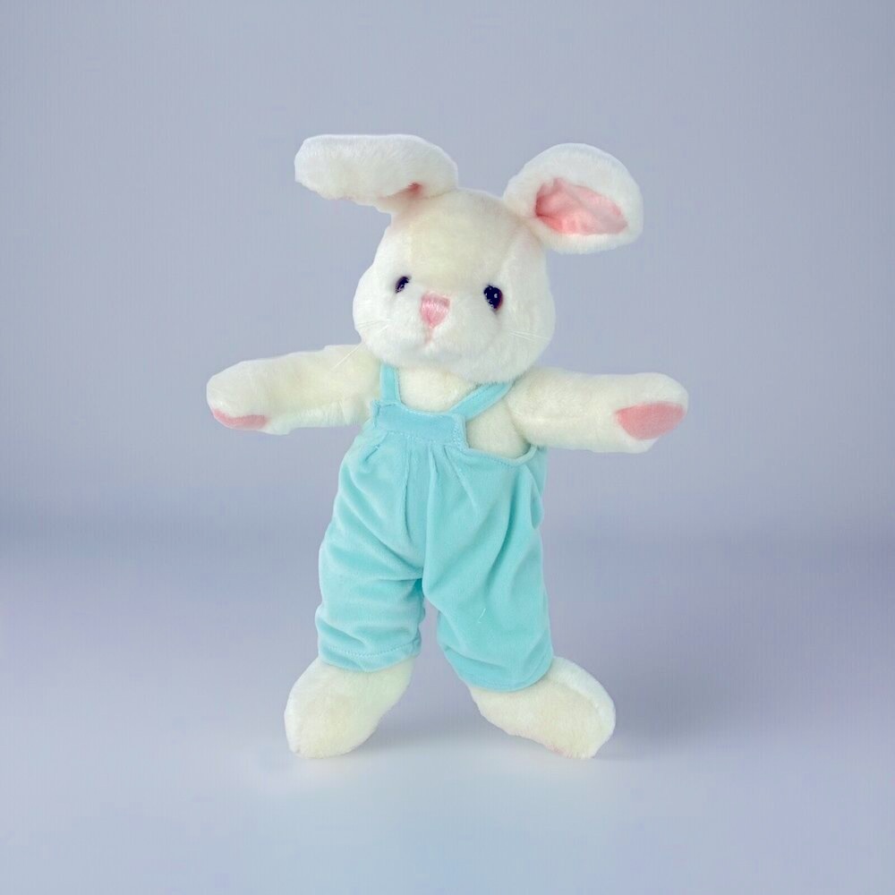 Plush Stuffed Animal Bunny Rabbit 17 Inches White Soft Green Overalls Easter Fun